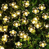 abordables Guirlandes solaires-Guirlande lumineuse solaire d&#039;extérieur à LED pour réception de mariage élégante - 7 m-50 LED à 12 m-100 LED, étanche 8 modes pour jardin, arbre de Noël, terrasse, décoration intérieure