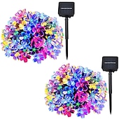 abordables Guirlandes solaires-Guirlande lumineuse solaire d&#039;extérieur à LED pour réception de mariage élégante - 7 m-50 LED à 12 m-100 LED, étanche 8 modes pour jardin, arbre de Noël, terrasse, décoration intérieure