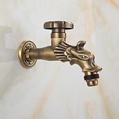 economico Rubinetti per lavandino bagno-rubinetto per lavatrice di lusso in stile retrò con estremità filettata, rubinetto per lavabo monocomando monoforo in ottone antico nero bronzo lucidato ad olio, rubinetto esterno con valvola in