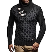 お買い得  男性用プルオーバーセーター-男性用 ニット プルオーバーセーター タートルネックセーター ケーブル ニット ボタン ニット 幾何学模様 タートルネック スタイリッシュ ビンテージ 衣類 秋 冬 ホワイトとブラック ブラック S M L