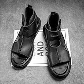 economico sandali da esterno-sofisticati sandali in pelle nera da uomo - design moderno e ritagliato con suola imbottita, ideali per un abbigliamento casual elegante e outdoor