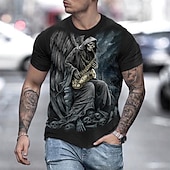 お買い得  頭蓋骨と骨-男性用 スカル グラフィック シャツ Tシャツ レトロなシャツ 半袖 Tシャツ 3Dプリント ラウンドネック シャツ ヴィンテージ デザイナー レトロ風 ストリート 日常 祝日 黒金 黒と青 ブラックとイエロー 夏 衣類 S M L XL XXL 3XL 4XL