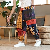 billiga Retro-Herr Harem Långbyxor Sommarbyxor Byxor Strandbyxor Elastisk midja Släpp grenen Djur Färgblock Andningsfunktion Mjuk Fullängd Ledigt Dagligen Kinesisk stil Boho Lös passning Svart Gul Microelastisk