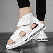 economico sandali da esterno-sofisticati sandali in pelle nera da uomo - design moderno e ritagliato con suola imbottita, ideali per un abbigliamento casual elegante e outdoor