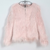 cheap Faux Fur Wraps-Pink Faux Fur Wraps Women&#039;s Wrap Winter Shrug Keep Warm Coats / Jackets Long Sleeve Faux Fur Fall Wedding Guest Wraps With Pure Color For Party Wedding