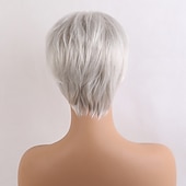 cheap Human Hair Capless Wigs-Human Hair Blend Wig Short Straight Natural Straight Pixie Cut Side Part Layered Haircut Asymmetrical Black White Green Cosplay Curler &amp; straightener Natural Hairline Capless Burmese Hair Women&#039;s All