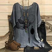 abordables Tops Florales-Blusa de Talla Grande de Mujer Floral Vintage Casual Manga Corta Manga Dolman Cuello Redondo Vacaciones Diaria Estampado Loto Mariposa Diente de león Amor Verano Primavera