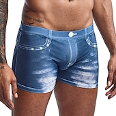 abordables maillot de bain boxer homme-Homme Short de bain Short de bain boxeur Denim Bloc de couleur Séchage rapide Respirable Vacances Plage Natation Motifs 3D Décontractées gris bleu Bleu Taille basse Elastique