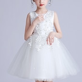 baratos Vestidos floridos-Infantil Para Meninas Vestido de daminha de honra Vestido Flor Sem Manga Casamento Festa Paetês Princesa Doce Poliéster Altura dos Joelhos Vestido de florista Verão 3-12 anos Branco Rosa Azul Marinha