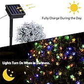 abordables Guirlandes solaires-Guirlande lumineuse solaire d&#039;extérieur à LED pour réception de mariage élégante - 7 m-50 LED à 12 m-100 LED, étanche 8 modes pour jardin, arbre de Noël, terrasse, décoration intérieure