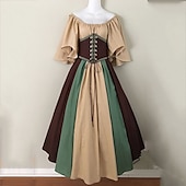 baratos Vestir-Elegante Clássico Inspirado no vintage Vestidos Baile de Máscara Feira Ren Ternos de Empregadas Fantasias de Filme e Tema de TV Viking Côr Sólida Mulheres Celta Pirata Fantasia Baile de Máscaras