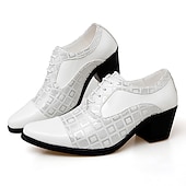 voordelige Oxford Schoenen-Heren rode en zwarte lakleren Oxford schoenen met blokhak en geometrische print – formele feest- en dansschoenen