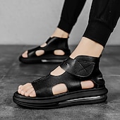 economico sandali da esterno-sofisticati sandali in pelle nera da uomo - design moderno e ritagliato con suola imbottita, ideali per un abbigliamento casual elegante e outdoor