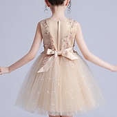 baratos Vestidos floridos-Infantil Para Meninas Vestido de daminha de honra Vestido Flor Sem Manga Casamento Festa Paetês Princesa Doce Poliéster Altura dos Joelhos Vestido de florista Verão 3-12 anos Branco Rosa Azul Marinha