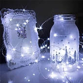 baratos Alimentado por Pilha-100 unidades de luzes de natal de fadas operadas por bateria de 7 pés 20 led à prova d &#039;água mini luzes de corda do firefly com fio de prata flexível para peças centrais de casamento pote de pedreiro