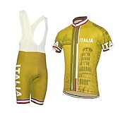 cheap Men&#039;s Clothing Sets-Men&#039;s Cycling Jersey with Bib Shorts Short Sleeve Mountain Bike MTB Road Bike Cycling Yellow Red Sky Blue Graphic Italy National Flag Bike Clothing Suit UV Resistant 3D Pad Breathable Quick Dry