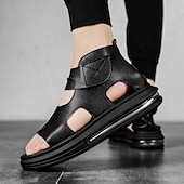 economico sandali da esterno-sofisticati sandali in pelle nera da uomo - design moderno e ritagliato con suola imbottita, ideali per un abbigliamento casual elegante e outdoor