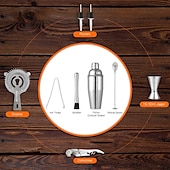 رخيصةأون كاسات الشراب-bartender kit cocktail shaker mixer stainless steel 350ml bar tool set with elegant bamboo stand perfect home bartending kit and martini cocktail shaker set
