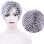 abordables peluca vieja-peluca de corte corto rubia recta corte pixie peluca resistente al calor pelucas cortas de cabello corto con flequillo