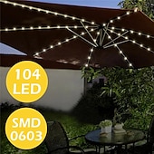 billige Soldrevet-solar terrasse paraply lys utendørs 104leds fairy string lys vanntett for hage hage camping dekorasjon fargerik julebelysning