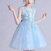 baratos Vestidos floridos-Infantil Para Meninas Vestido de daminha de honra Vestido Flor Sem Manga Casamento Festa Paetês Princesa Doce Poliéster Altura dos Joelhos Vestido de florista Verão 3-12 anos Branco Rosa Azul Marinha