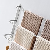 economico Portasciugamani-mensola da bagno a tre strati con ganci portasalviette multifunzione in acciaio inox argento lucido e nichel spazzolato 1pz