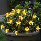 abordables Guirlandes solaires-guirlandes lumineuses solaires en plein air 2pcs 1pcs 8 modèles alimentés à l&#039;énergie solaire mignon abeille led chaîne guirlande lumineuse 30leds 6.5m abeille extérieur jardin clôture patio noël