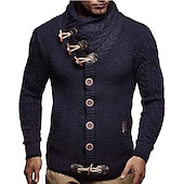 voordelige pullover voor heren-Voor heren Trui Coltrui Kabel Haakwerk breien Normaal Klassiek Effen / effen kleur Opstaande boord Basic Kleding Raglan mouwen Winter Kameel Zwart S M L