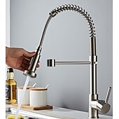 cheap Pullout Spray-Kitchen Sink Mixer Faucet with Pull Down Sprayer, 360 swivel High Arc Single Handle Spring Kitchen Taps Deck Mounted, One Hole Brass Kitchen Sink Faucet Centerset Water Taps