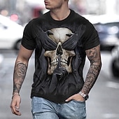 お買い得  頭蓋骨と骨-男性用 スカル グラフィック シャツ Tシャツ レトロなシャツ 半袖 Tシャツ 3Dプリント ラウンドネック シャツ ヴィンテージ デザイナー レトロ風 ストリート 日常 祝日 黒金 黒と青 ブラックとイエロー 夏 衣類 S M L XL XXL 3XL 4XL