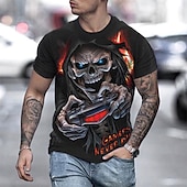 お買い得  頭蓋骨と骨-男性用 スカル グラフィック シャツ Tシャツ レトロなシャツ 半袖 Tシャツ 3Dプリント ラウンドネック シャツ ヴィンテージ デザイナー レトロ風 ストリート 日常 祝日 黒金 黒と青 ブラックとイエロー 夏 衣類 S M L XL XXL 3XL 4XL