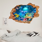 ieftine Abțibilde 3D-perete spart 3d lume submarină delfini acasă decorare fundal pentru camera copiilor autocolante detașabile decor de perete autocolante pentru dormitor sufragerie