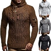 baratos suéter pulôver masculino-Homens Suéter Carregam Pulôver suéter Moletom com capuz Suéter de gola alta Cabo Tricotar Botão Tricotado Côr Sólida Gola Alta à moda Estilo vintage Roupa Outono Inverno Branco Marron S M L
