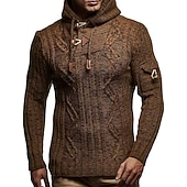 baratos suéter pulôver masculino-Homens Suéter Carregam Pulôver suéter Moletom com capuz Suéter de gola alta Cabo Tricotar Botão Tricotado Côr Sólida Gola Alta à moda Estilo vintage Roupa Outono Inverno Branco Marron S M L