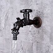 economico Rubinetti per lavandino bagno-rubinetto per lavatrice di lusso in stile retrò con estremità filettata, rubinetto per lavabo monocomando monoforo in ottone antico nero bronzo lucidato ad olio, rubinetto esterno con valvola in