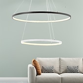 economico Modello a cerchio-Lampada a sospensione a led a 2 luci da 60 cm design cerchio in alluminio finiture verniciate dimmerabile moderna sala da pranzo camera da letto con paralume in acrilico luci regolabili 50w solo dimmerabile con telecomando