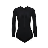 billige Utslett vakter-Dame Rash-guard One-Piece Badetøy UV Solbeskyttelse UPF50+ Pustende Langermet Kroppsdrakt Badedrakt Forside Glidelås Svømming Surfing Strand Vannsport Ensfarget Sommer / Elastisk / Hurtigtørkende