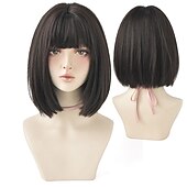 baratos Perucas Sintéticas sem Touca-perucas marrons para mulheres peruca curta preta para menina peruca sintética de uso diário novo estilo peruca resistente ao calor de verão flexível natural com franja perucas de festa de natal