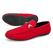 billiga Slip-ons och loafers till herrar-röd loafers i fuskmocka för män, avslappnade körskor med metallspänne - snygga och bekväma skor för dagligt bruk