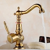abordables Clásico-Grifo para lavabo de baño, juego central de latón, grifos de baño de un solo mango con un orificio