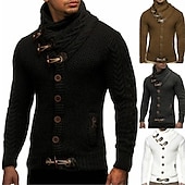 voordelige pullover voor heren-Voor heren Trui Coltrui Kabel Haakwerk breien Normaal Klassiek Effen / effen kleur Opstaande boord Basic Kleding Raglan mouwen Winter Kameel Zwart S M L