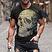 お買い得  頭蓋骨と骨-男性用 スカル グラフィック シャツ Tシャツ レトロなシャツ 半袖 Tシャツ 3Dプリント ラウンドネック シャツ ヴィンテージ デザイナー レトロ風 ストリート 日常 祝日 黒金 黒と青 ブラックとイエロー 夏 衣類 S M L XL XXL 3XL 4XL