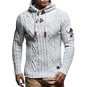 baratos suéter pulôver masculino-Homens Suéter Carregam Pulôver suéter Moletom com capuz Suéter de gola alta Cabo Tricotar Botão Tricotado Côr Sólida Gola Alta à moda Estilo vintage Roupa Outono Inverno Branco Marron S M L