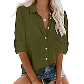 cheap Shirts-Women&#039;s Shirt Linen-Inspired Shirts Button Up Blouse Plain Elegant Business Basic Long Sleeve Shirt Collar Regular Tops Work Daily Weekend Black White Gray Fall &amp; Winter