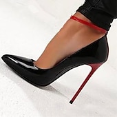abordables Tacones de Aguja-Tacones de aguja de charol negro para mujer: tacones altos sexys con suela roja para eventos formales, fiestas y ropa de noche