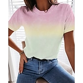 abordables T-shirt Art &amp; Design-t-shirt femme basique décontracté à manches courtes hauts réguliers col rond quotidien dégradé violet dégradé rose dégradé orange