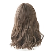 economico Parrucche trendy sintetiche-parrucche sintetiche biondo chiaro per le donne parrucche lunghe realistiche grigio marrone pastello con frangia parrucca cosplay lolita ondulata media parrucche festa di natale parrucche barbiecore