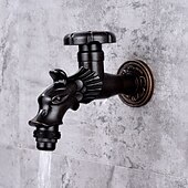 economico Rubinetti per lavandino bagno-rubinetto per lavatrice di lusso in stile retrò con estremità filettata, rubinetto per lavabo monocomando monoforo in ottone antico nero bronzo lucidato ad olio, rubinetto esterno con valvola in