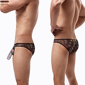 cheap Men&#039;s Exotic Underwear-Men&#039;s 1pack Sexy Panties Briefs Print Polyester Low Waist Black White