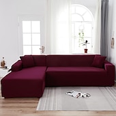 billiga Sofföverdrag-stretch sofföverdrag överdrag vinröd elastisk sektionssoffa fåtölj loveseat 4- eller 4- eller 3-sits L-form grå blå vanlig solid mjuk slitstark tvättbar